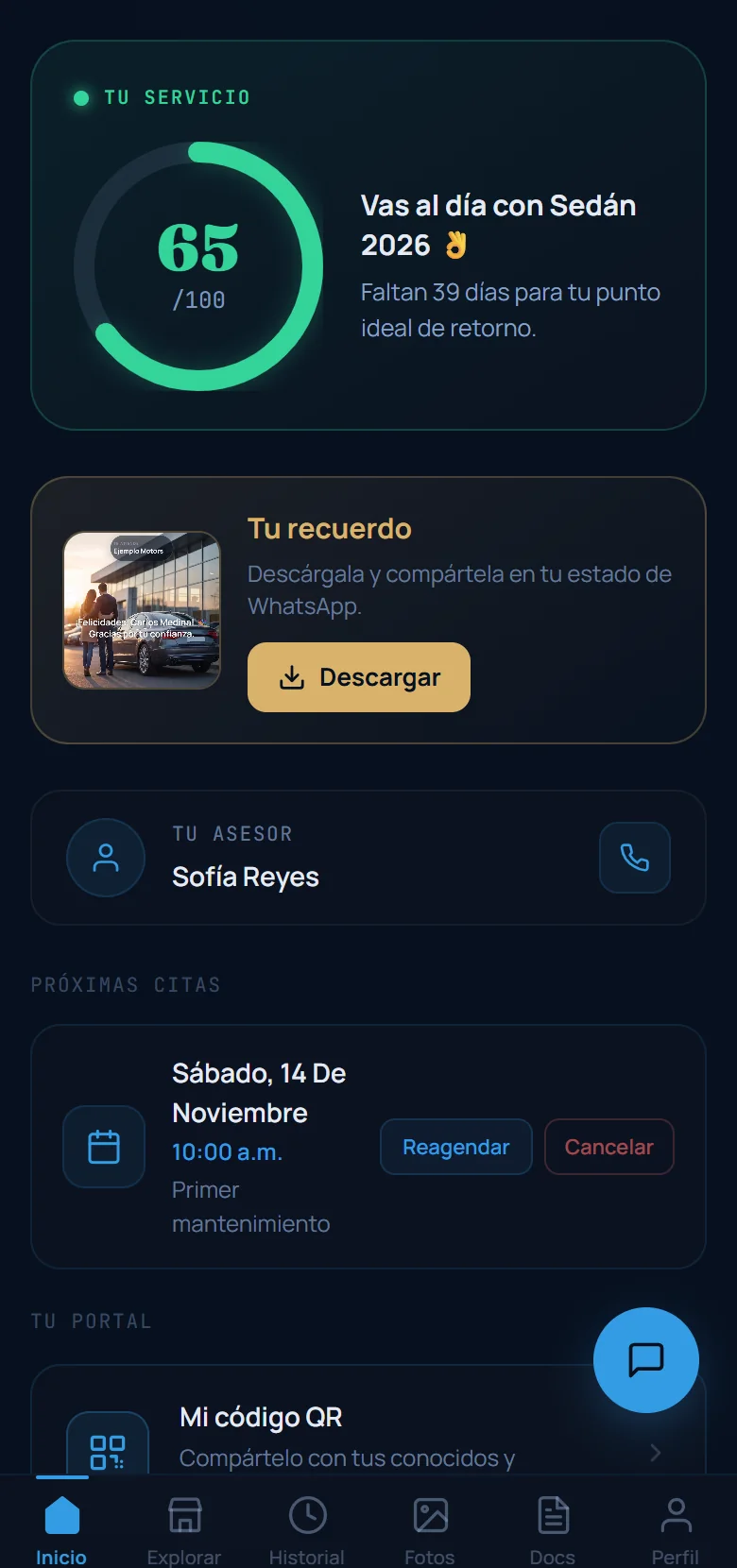 Pantalla real del portal del cliente